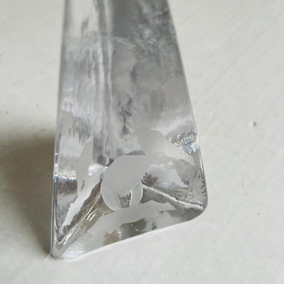 Paperweight Glass Pyramid Bear On The Lake Etched On Three Sides Home Decor - Picture 4 of 5